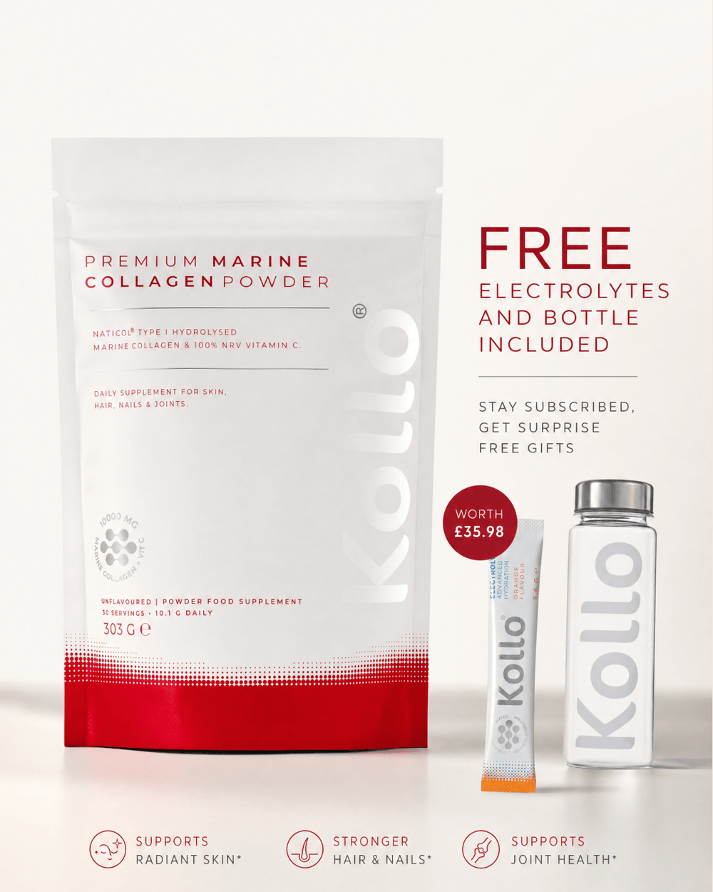 Kollo Health Marine Collagen PREMIUM MARINE COLLAGEN POWDER POUCH Marine Collagen Powder UK | 10,000mg Naticol | Kollo Health